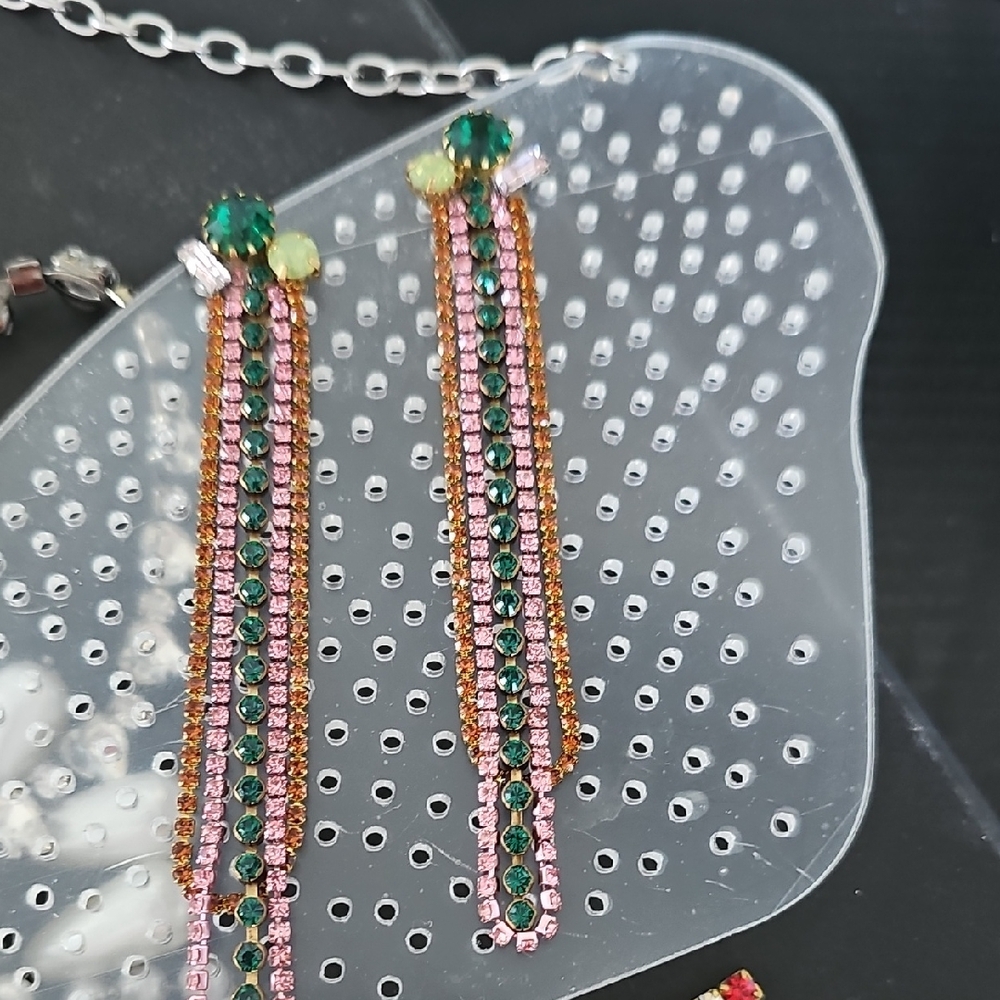 Elegant Green and Pink Dangle Earrings